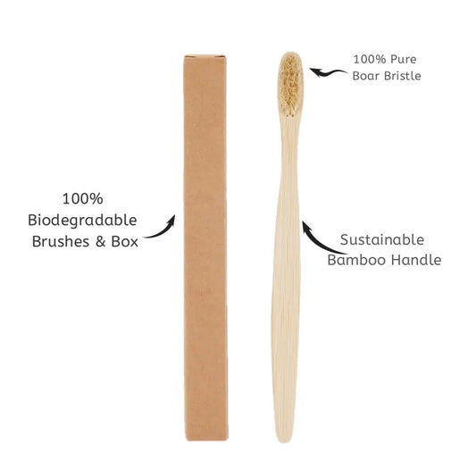 Natural Bamboo Toothbrushes – 5-Pack Biodegradable Boar Bristle Eco Oral Care