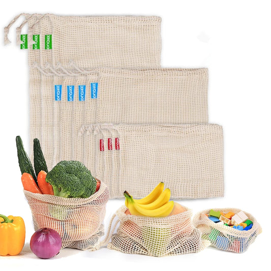 Reusable Cotton Mesh Produce Bags – Washable Eco-Friendly Fruit & Veggie Bags