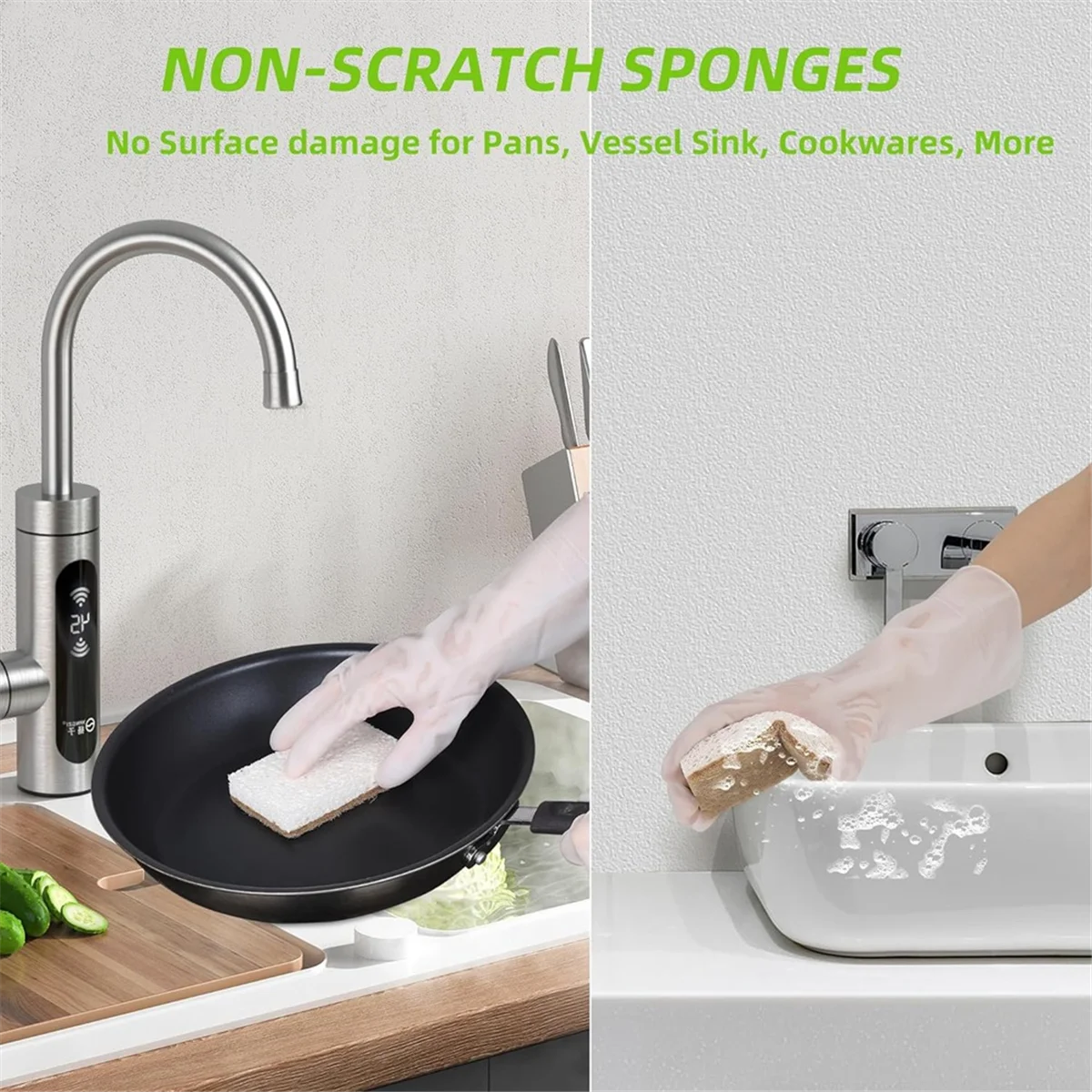 Eco-Friendly Natural Dish Sponges – 12 Biodegradable Sponges with Scrubber