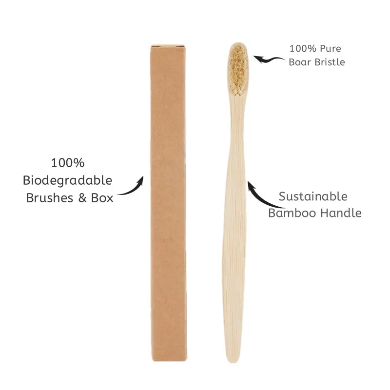 Natural Bamboo Toothbrushes – 5-Pack Biodegradable Boar Bristle Eco Oral Care