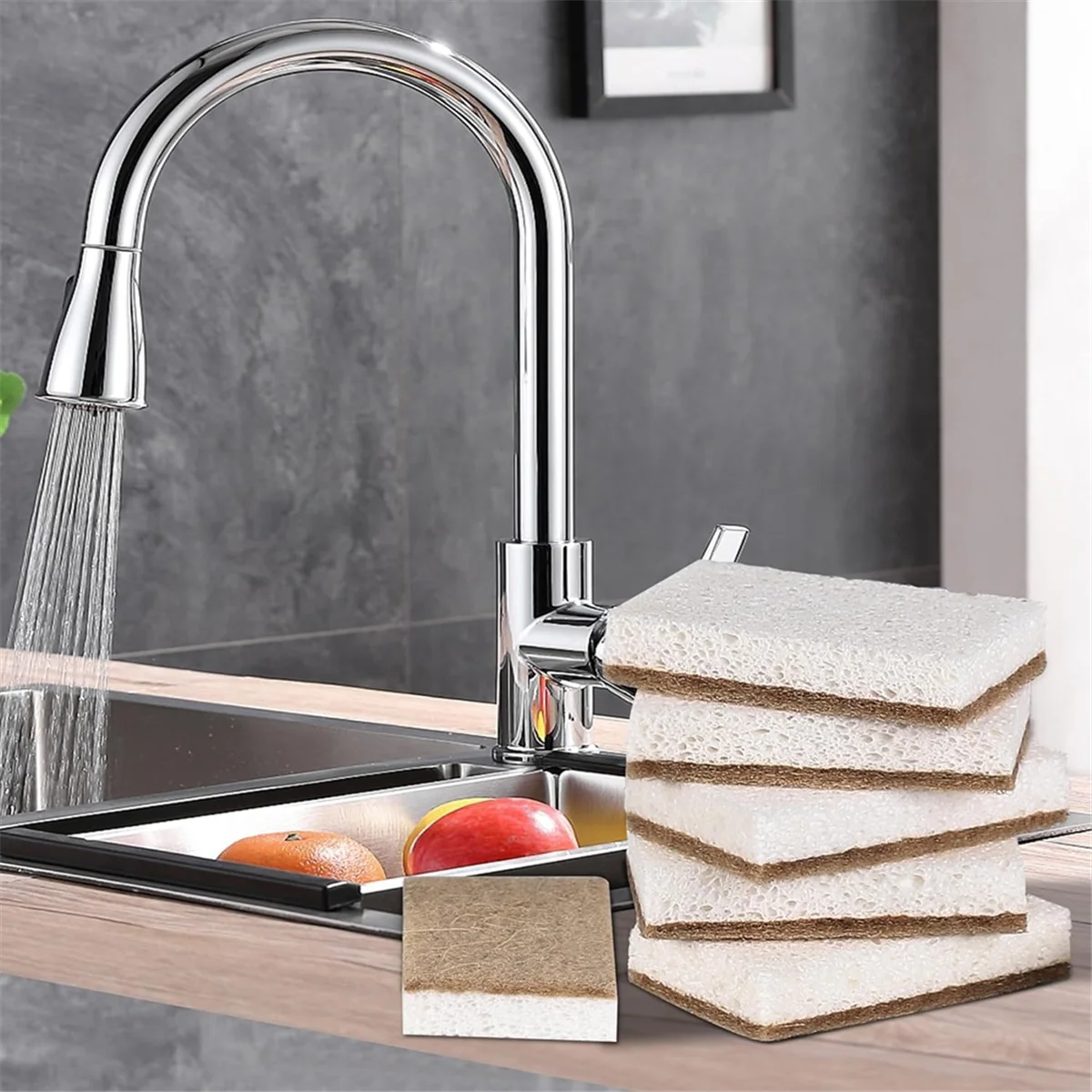 Eco-Friendly Natural Dish Sponges – 12 Biodegradable Sponges with Scrubber