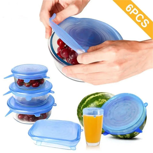Reusable Silicone Stretch Lids – 6-Pack Eco-Friendly Food Covers for Bowls